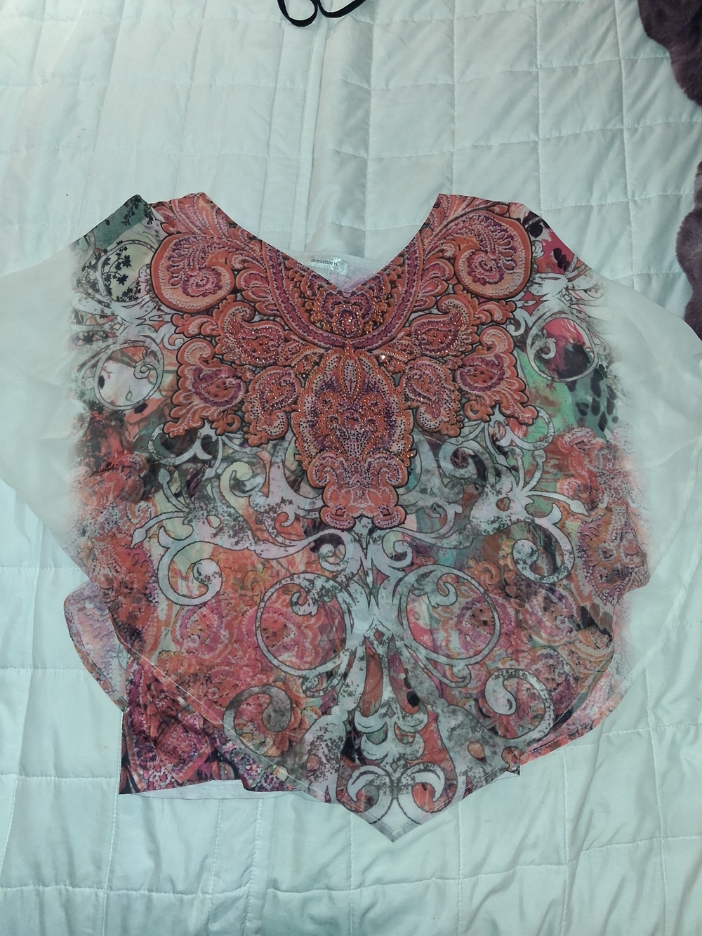 dressbarn Sheer Paisley Floral Tunic in Coral and Mint